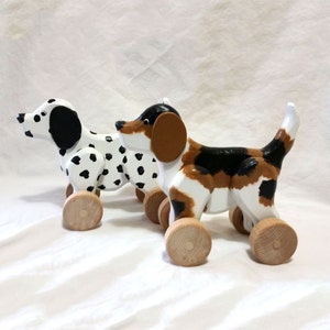 Puppy Dog Wooden Rolling Toy for Toddlers and Kids - Dalmatian / Beagle