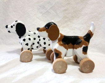 Puppy Dog Wooden Rolling Toy for Toddlers and Kids - Dalmatian / Beagle