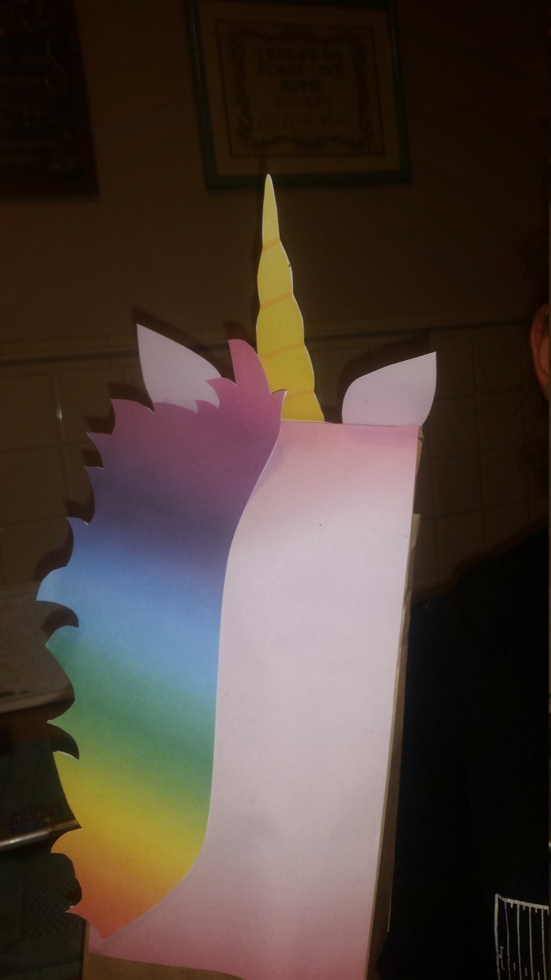 pink unicorn paper bag puppet full color downloadable pdf etsy