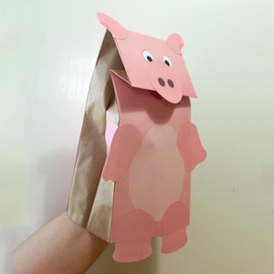 Marionnette cochon en sac en papier - COULEUR - Créations créatives pour enfants au format PDF à télécharger