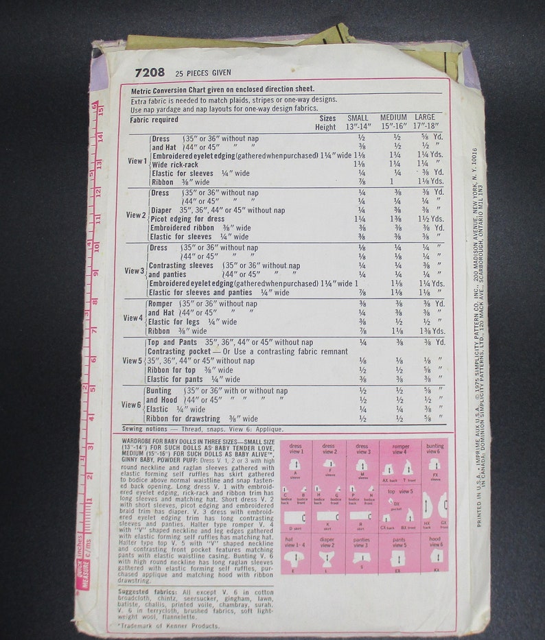 Vintage Simplicity 7208 Ca 1975 Doll Wardrobe Size Medium - Etsy