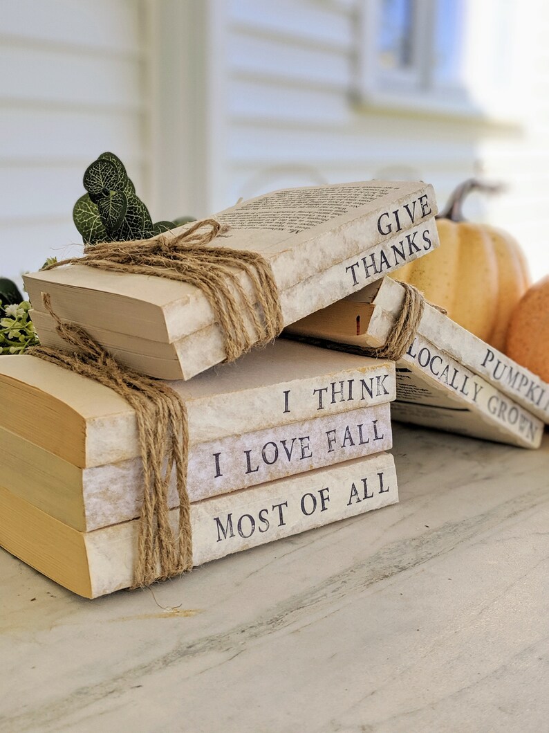 Mini Fall Stamped Books Book Decor Stack Fall Home Decor Etsy