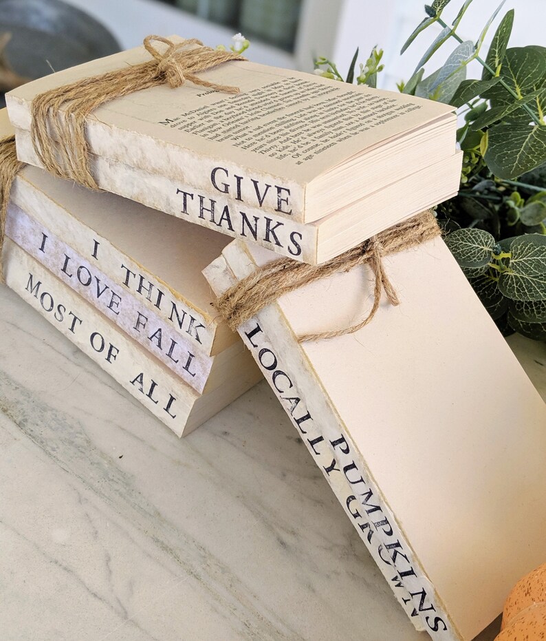 Mini Fall Stamped Books Book Decor Stack Fall Home Decor Etsy