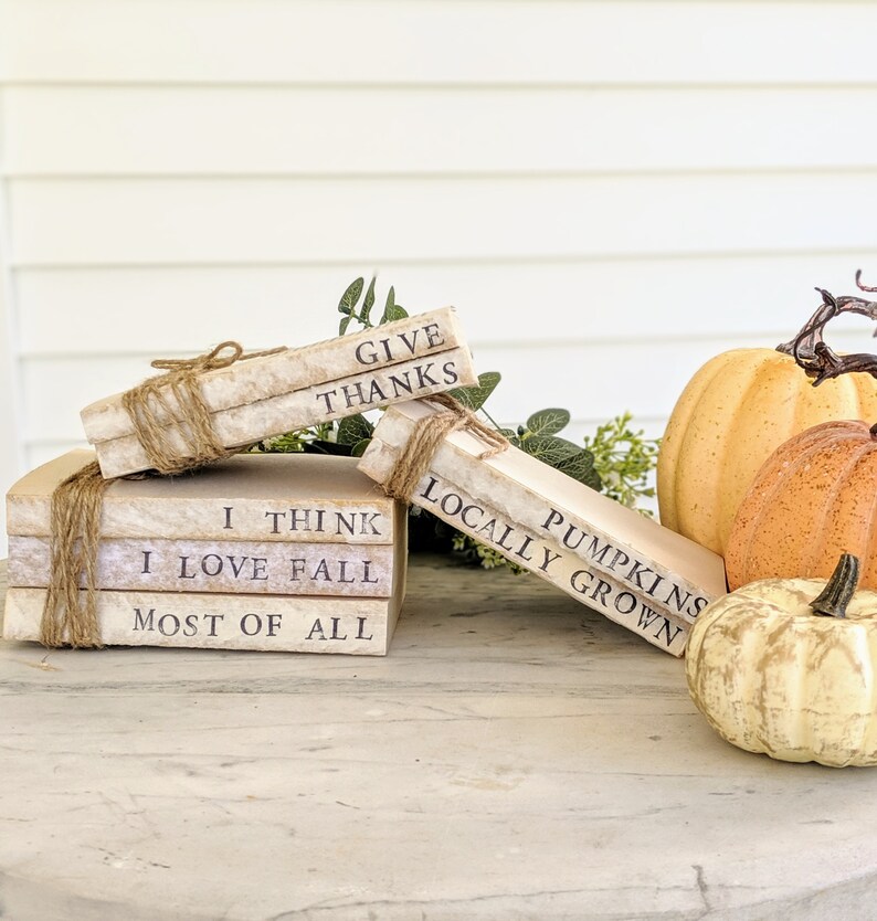 Mini Fall Stamped Books Book Decor Stack Fall Home Decor Etsy