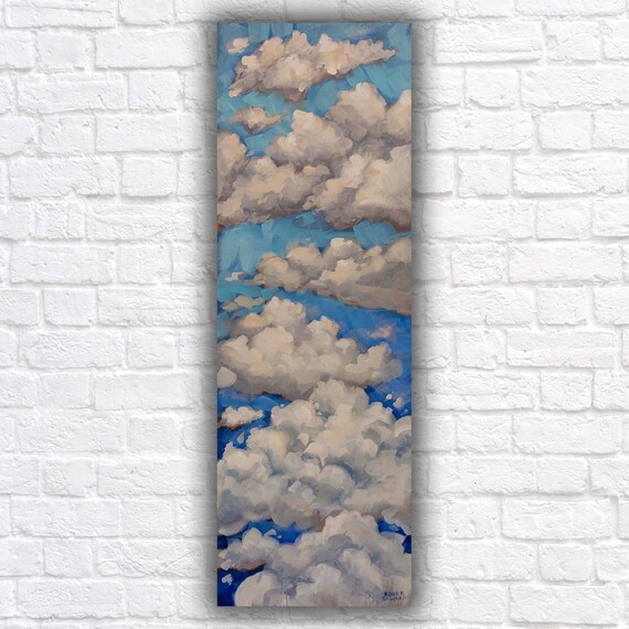 Clouds Painting Blue Sky Original Art On 12 X 36 Canvas Etsy