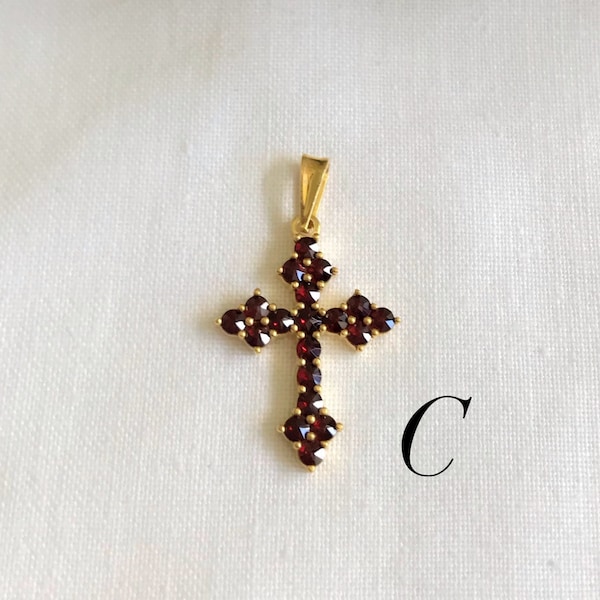 Garnet Cross Necklace ~ Rare Garnet Cross Necklace ~ Garnet Necklace ~ Bohemian Garnet Cross