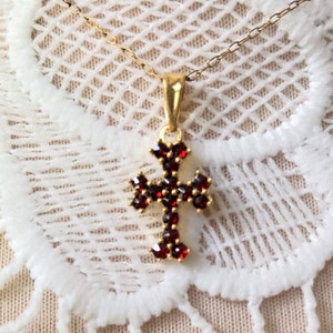 Garnet cross necklace gold new arrivals