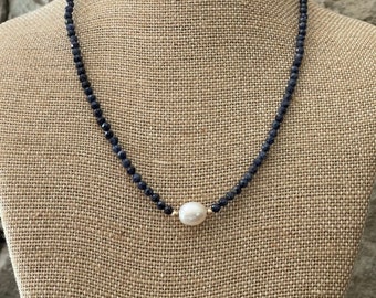 Teardop Pearl and Sapphire with Optional Sterling, Yellow Gold, or Rose Gold Fittings