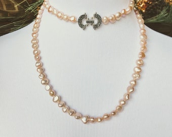 Collier et bracelet de perles baroques art déco ~ Collier extra long de perles champagne ~ Think Downton Abbey ~ Collier extra long