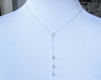Pearl and CZ Y Necklace ~ NBJ350 ~ CZ Necklace ~ Bridal Wedding Jewelry ~ Pearl Y Necklace