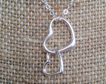 Moeder kind ketting armband ~ Sterling zilveren dubbele hart ketting ~ liefde ~ harten enkelbandje ~ harten armband