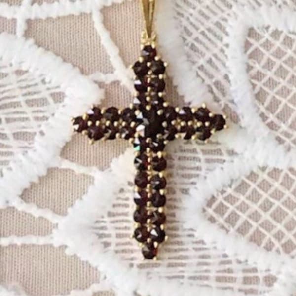 Striking Garnet Cross Necklaces ~ Garnet Cross Necklace ~ Garnet Necklace ~ Bohemian Garnet Cross