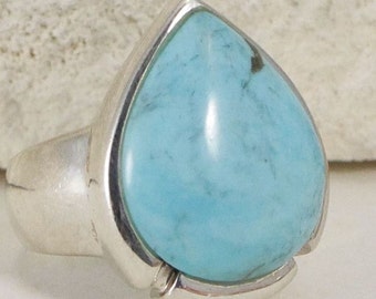 Sterling Zilver ondertekend Turquoise Tear Drop Ring NBJ162 ~ Cadeau verpakt