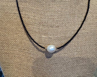 Hermoso collar de perlas y ónix de 14 quilates ~ Perla AAA de 13 mm ~ Novia ~ Dama de honor ~ Novia ~ Boda