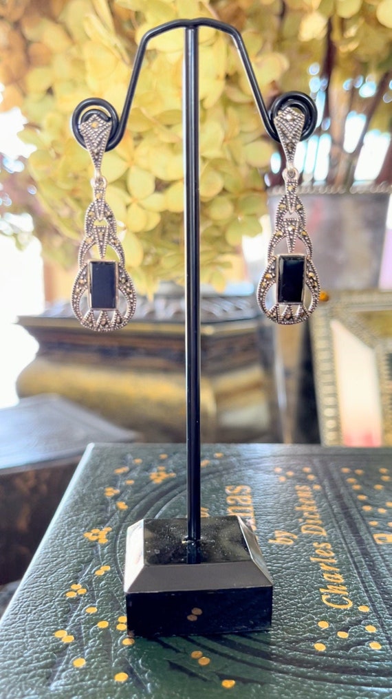 Art Deco Marcasite Onyx Earrings ~ Think Downton A