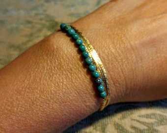 Turkoois en sterling zilver of goud gevuld kralen kettingarmband NBJ210 ~ cadeau verpakt