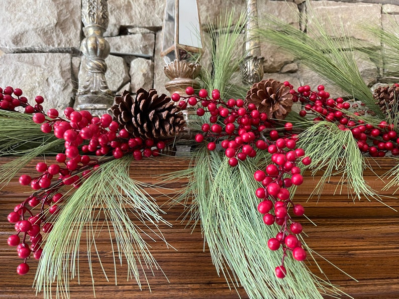 Long-Needled Pine Garland and Matte Berry Garland