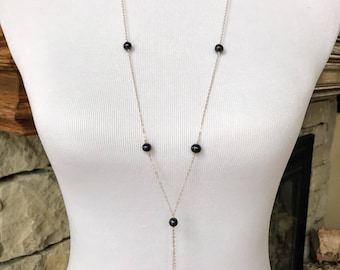 Echte parel goud gevulde Y ketting ~ extra lange ketting ~ Sterling zilveren ketting ~ Rose gouden ketting