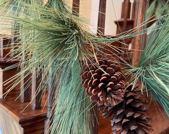 Envío gratuito... Guirnalda de pino de azúcar increíblemente realista ~ Guirnalda de pino de agujas largas con piñas ~ Gran guirnalda navideña