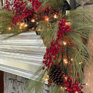 Free Priority Mail Beautiful Christmas Garland Faux Pine Garland with Pine Cones Great Christmas Garland Tips in the Description mixed+berry+lights