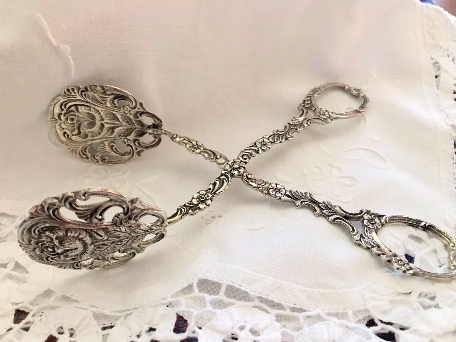 German Dutch 800 Silver Pastry Tongs Bridal Luncheon Pastry Tongs