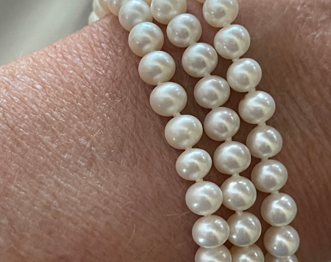 Featured listing image: Lovely Art Deco Three Strand Pearl Bracelet ~ AAA Grade 5.5mm Pearls ~ (Think Downton Abbey) Bride Bridal