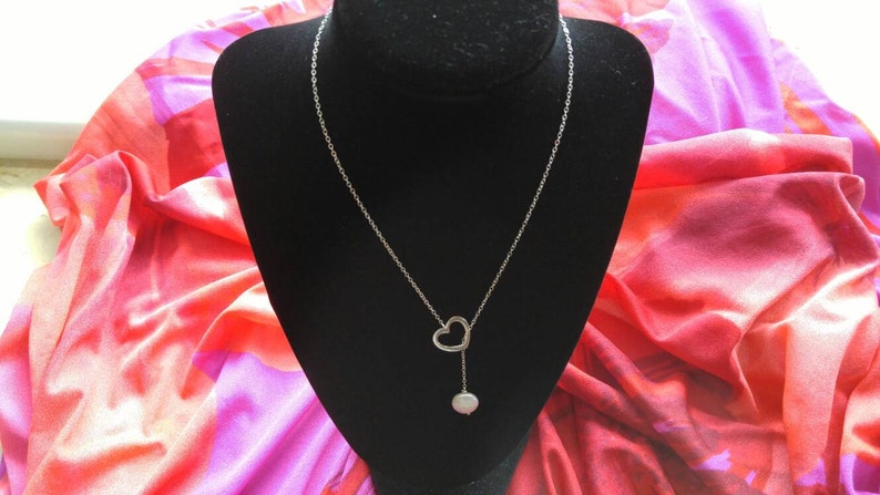 Sterling Silver Heart Lariat Coin Pearl Necklace NBJ357