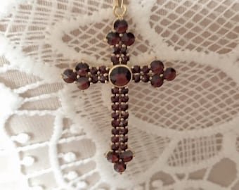 Collar de cruz de granate grande ~ Collar de cruz de granate auténtico y raro ~ Collar de granate ~ Cruces de granate bohemias