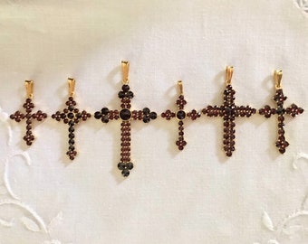 Garnet Cross Necklaces ~ Garnet Cross Necklace ~ Garnet Necklace ~ Bohemian Garnet Cross