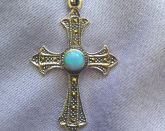 Prachtige Oostenrijkse opaal ~ marcasiet kruisketting ~ NBJ430 ~ marcasietketting ~ marcasietkruis ~ opaalketting ~ opaalkruis