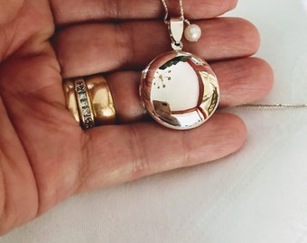 Large Round Sterling Silver Locket  ~ Smooth Locket  - Sterling Silver Locket ~ Long Chain Available