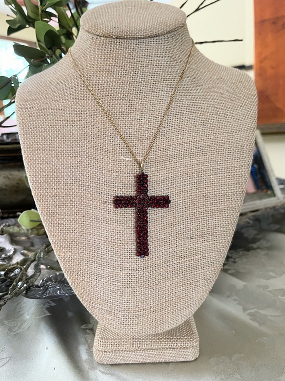 Exquisite Cross Necklace ~ Rare Garnet Cross Neckl