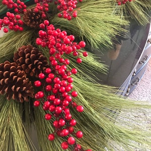 Free Priority Mail...Beautiful Berry Garland ~ W/WO Long Needle Pine Garland with Pinecones ~ Great Christmas Garland