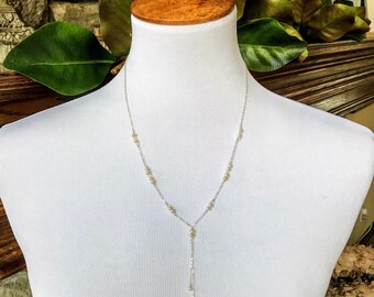 Collier Tiny Pearl Y ~ Collier Y de perles et de cristaux ~ Collier en or rose ~ Collier Sterling ~ Collier d’or