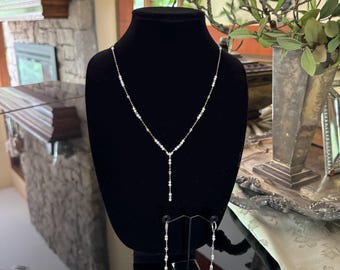 The Caitland: Custom Pearl Y Necklace and Earrings  ~ Pearl and Crystal Y Necklace ~ Tiny Pearl Necklace