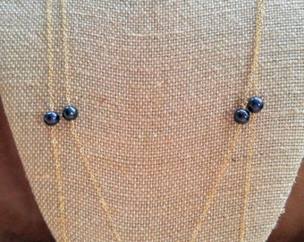 Extra lange zwarte parelketting ~ NBJ311 ~ Bruids ~ Denk Downton Abbey ~ Sterling Zilver ~ Rose Goud ~ Geel Gouden Ketting