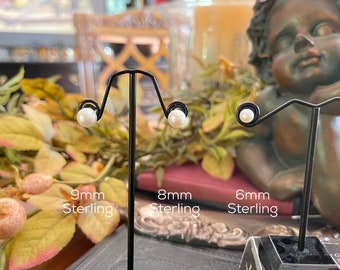 Pendientes clásicos de perlas AAA preciosas ~ Pendientes de botón de plata esterlina ~ Envueltos para regalo