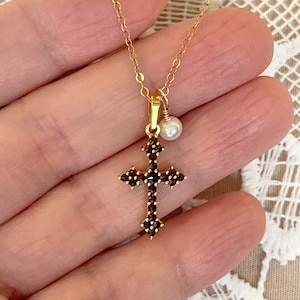 Garnet Cross Necklace ~ Cross Necklace ~ Garnet Necklace ~ Bohemian Garnet Cross