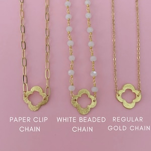 Gold Plated Quatrefoil Beaded Chain, paper clip chain, regular chain Necklace Phi Mu gift