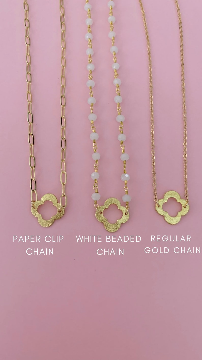 Gold Plated Quatrefoil Beaded Chain, paper clip chain, regular chain Necklace Phi Mu gift