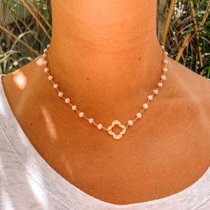 Gold Plated Quatrefoil Beaded Chain Necklace Phi Mu