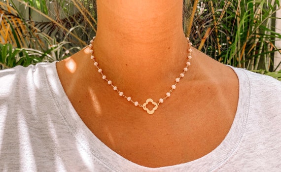 Gold Plated Quatrefoil Beaded Chain Necklace Phi Mu