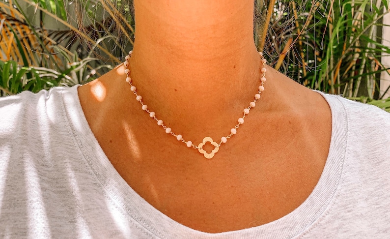 Gold Plated Quatrefoil Beaded Chain Necklace Phi Mu gift