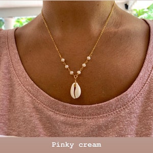 Cowrie Shell With Beaded Chain Necklace Gold Plated or Gold Filled - Etsy