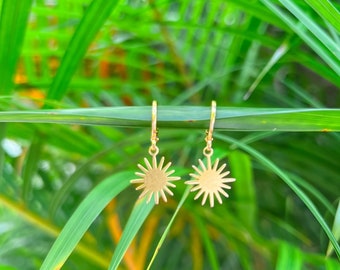 Gold Sun Huggie Hoop Earrings