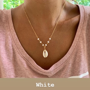 Cowrie Shell With Beaded Chain Necklace Gold Plated or Gold Filled - Etsy