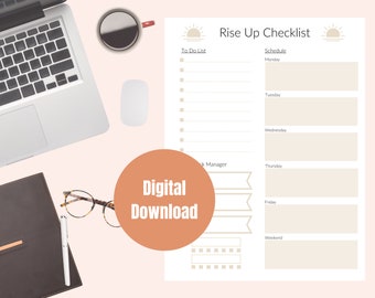 Rise Up Checklist, Task List, To Do List, Goal Manager, Planner Printable