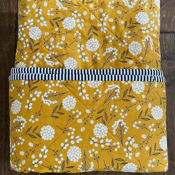 Floral in mustard Whole Cloth quilt