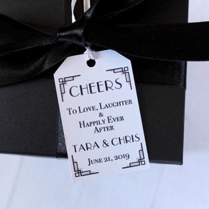 Cheers to Love -Personalized Wedding Favor Tags- Art Deco Tags-Wedding Favor Labels-Happily Ever After Tags-Set of 50