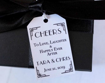 Cheers to Love -Personalized Wedding Favor Tags- Art Deco Tags-Wedding Favor Labels-Happily Ever After Tags-Set of 50